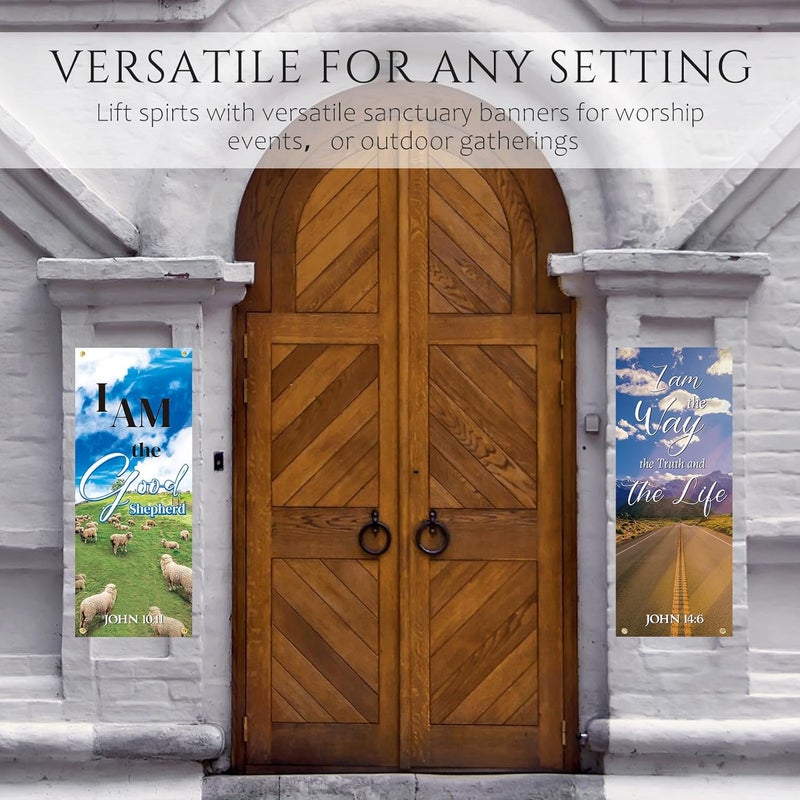 FuWeave 4 Pcs Church Banners with Scripture- I Am The Good Shepherd/way/bread/resurrection for Sanctuary Wall, Christian Praise Worship Bible Signs for Religious Festivals, Church Event, Prayers - Image 5